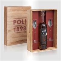 Poli Confezione Legno 1 Grappa Bassano 24 Carati con 2 Bicchieri